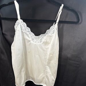 Body Chic Vintage Satin Silky Ethereal Cottagecore Off-White Crop Slip Top Small